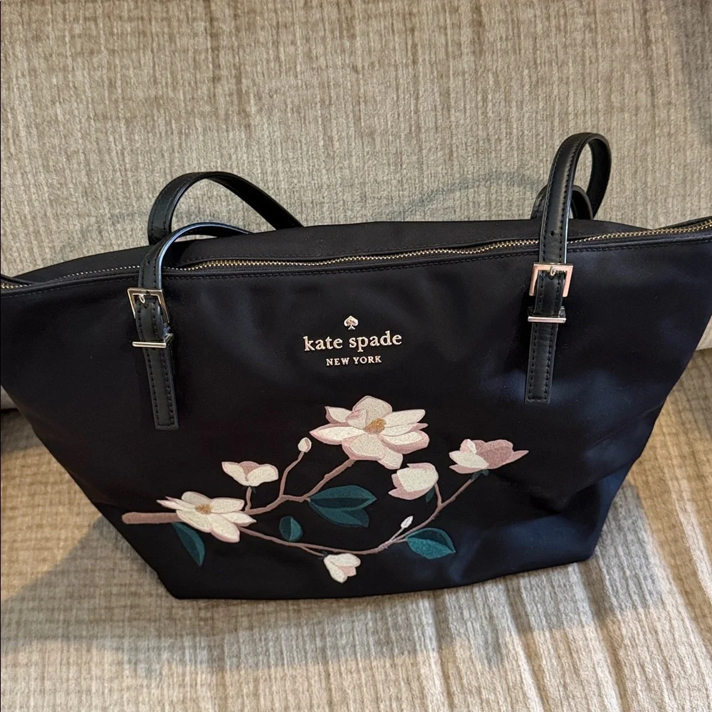 Kate Spade Black Tote with Floral Embroidery - Picture 1 of 12